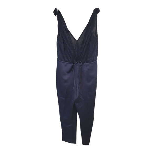 Reiss Margot Metallic & Satin Jumpsuit Navy Size 8 US - Picture 3 of 13